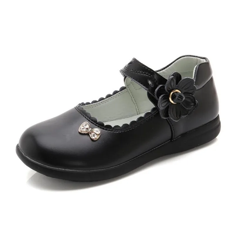 Weoneit/Новинка; детская кожаная обувь для девочек; 4 цвета; милые детские танцевальные туфли на плоской подошве для школьников; CN 26-37 - Цвет: black