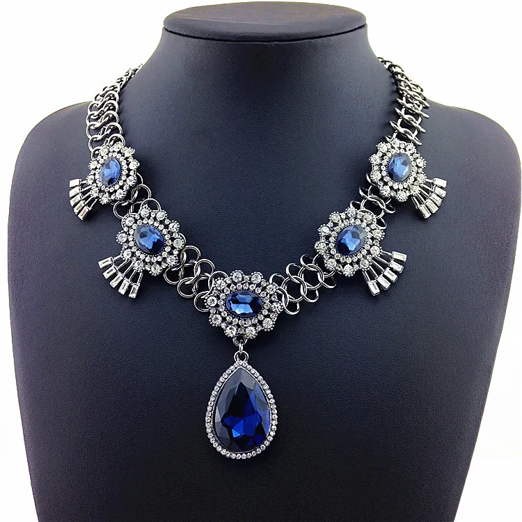 Fashion Necklace Big Blue Crystal Women Chunky Choker Statement