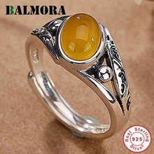 BALMORA, 925 пробы, серебряный, желтый халцедон, кольца с изменяющимся размером для женщин, вечерние кольца для влюбленных, модное элегантное Ювелирное Украшение Anillos JWR3014