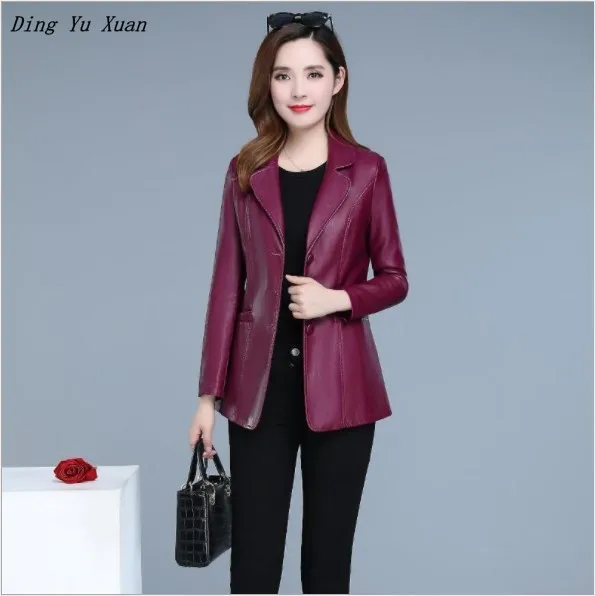 Plus Size Faux Leather Short Jacket Coat Women Slim Fit Pu Leather Oversize Blazer Black Red Spring Autumn Blazer Mujer 5XL 6XL