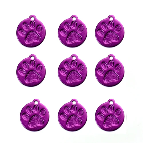 100 шт Персонализированные пользовательские милые Выгравированные круглые лапы алюминиевый сплав ошейник для собаки ID бирка для собаки ошейник для домашних животных кольцо - Цвет: Фиолетовый