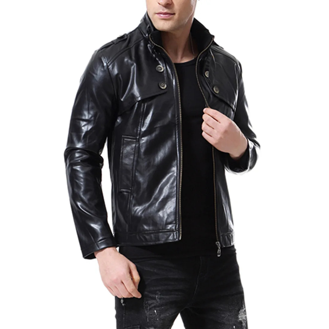 2018 пальто куртка Для мужчин зима-осень модная мотоциклетная куртка черный Искусственная кожа пальто верхняя одежда мужской пальто плюс