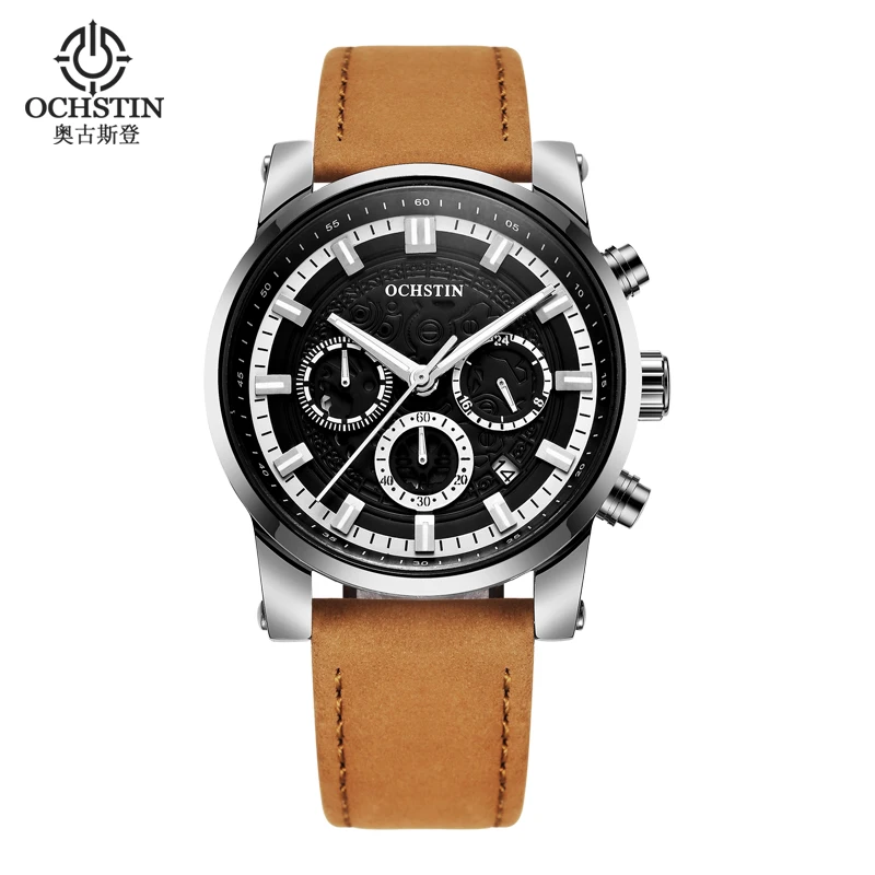 

OCHSTIN Fashion Quartz Men Watch Leather Business Man Watches Clock Chronograph Army Military Male Wristwatches Montre Homme