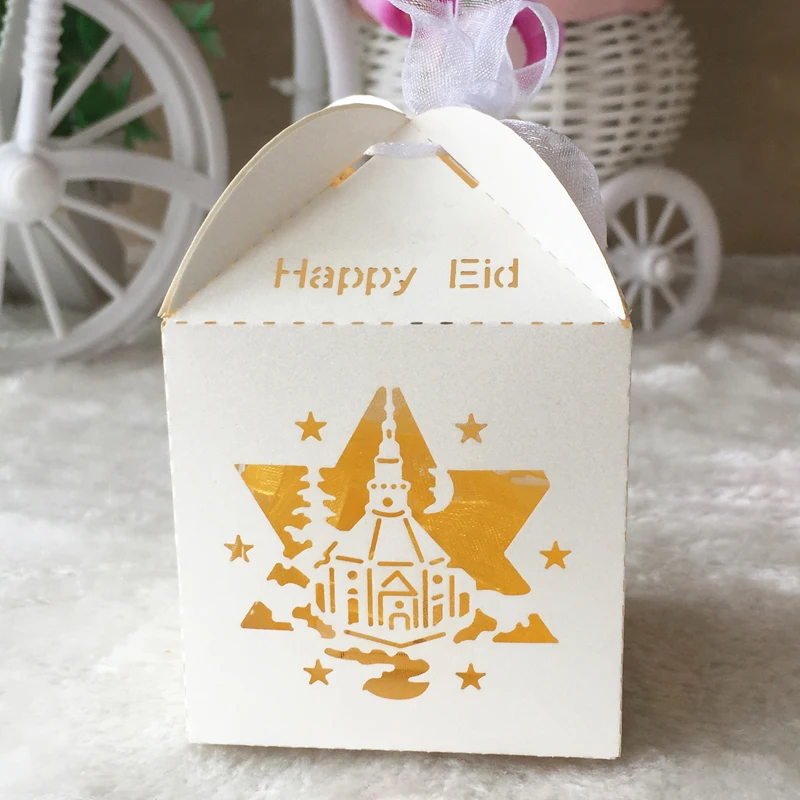 50pcs /lot laser cut pearl paper small box ramadan Eid 