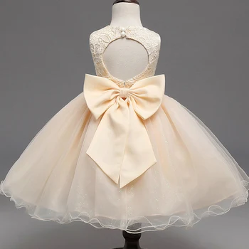 

Champagne Children Baby Girl Dress Clothing Baeutiful Lace Christening Gown Tutu Formal Backless Princess Evening Party Dresses