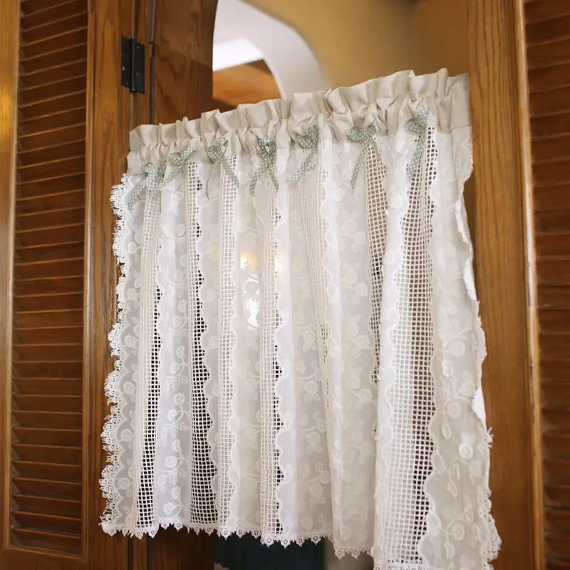 Белые готовые занавески короткие занавески пасторальная Розетка Кружева носить стержни половина перегородки занавески для кухни дома двери QT047#4 - Цвет: Same as Photos