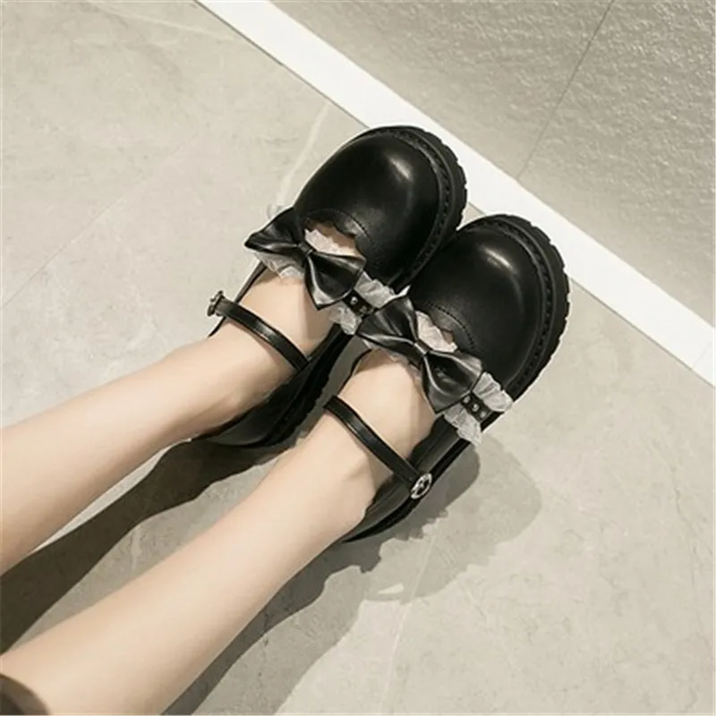 

lace bowknot LOLITA Shoes JK Uniform Shoes PU Leather lolita Shoes A950