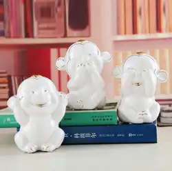 Керамические животных дети игрушки home decor ремесла три с милой обезьянкой украшения комнаты керамические фарфоровые статуэтки