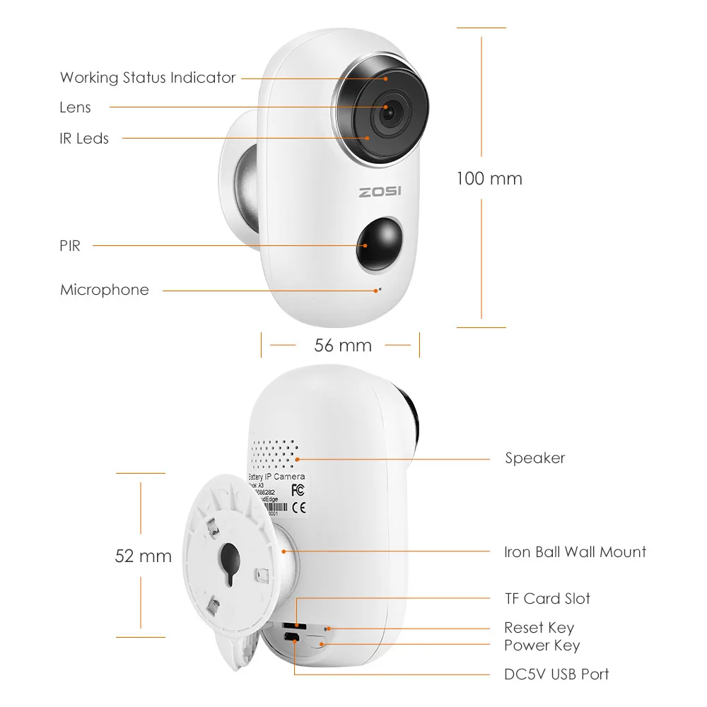 ZOSI WiFi Camera Rechargeable Battery Powered 720P/1080P Full HD Outdoor Indoor IP65 Weatherproof S
