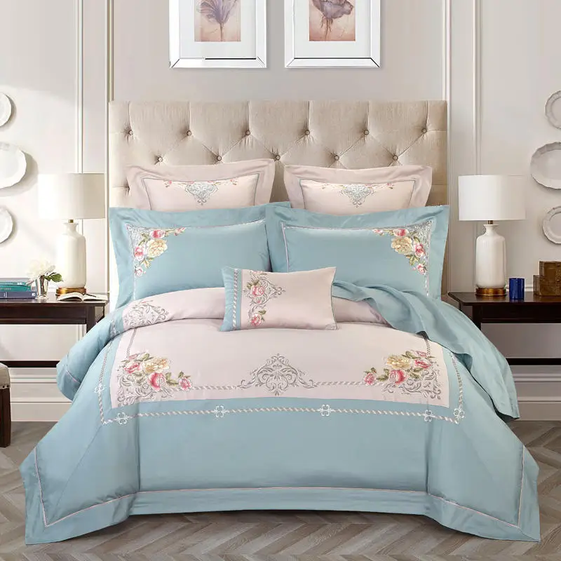 

Egyptian Cotton Bed sheet Rubber Fitted sheet Blue Pink Queen King size Bedding set Luxury Embroidery Bed set parrure de lit