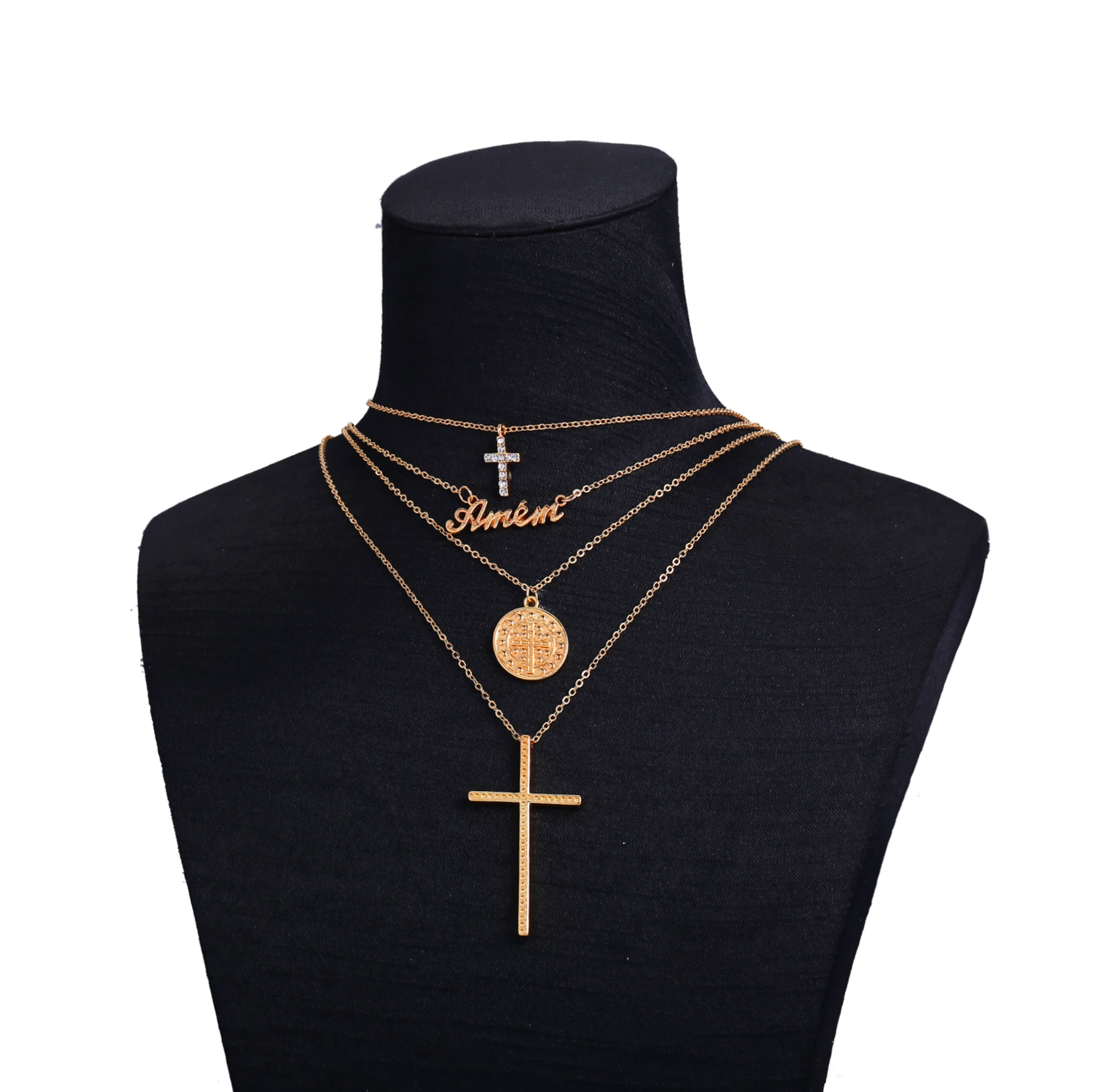 

Poputton Gold Color Coin Layered Necklace Multilayer Chokers Cross Penddant Necklaces for Women Boho Jewelry Collier Femme