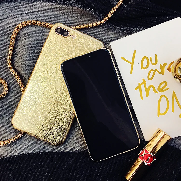 YOMILE Модный золотой Блестящий жесткий чехол для Apple iPhone X 10 Fundas блестящий чехол с блестками для iPhone 7 8 6 6s Plus Coque
