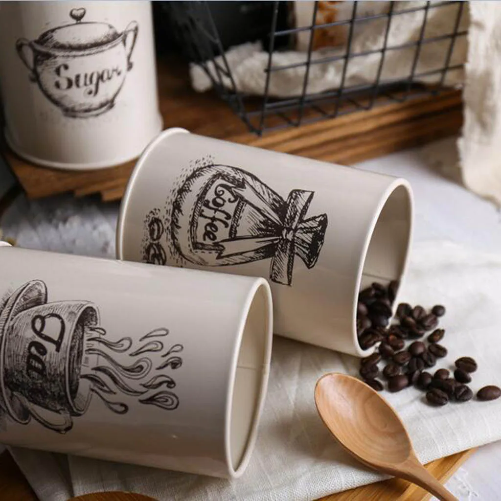 3 Pieces Metal Canisters Set Dry Food Storage Container for kitchen Counter, Tea Sugar Coffee Canister
