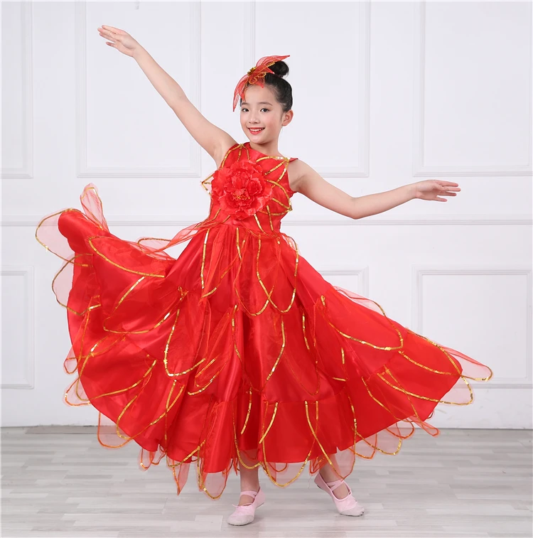 Детское испанское платье, Открытое платье для танцев, Faldas Para Bailar Cumbia, испанский танцевальный костюм, Цыганская юбка для танцев, 540