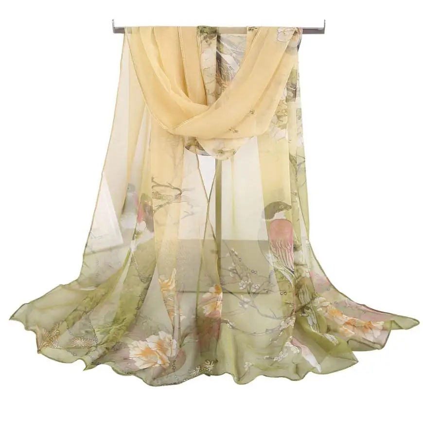 

Women Soft Thin Chiffon Silk Scarf Animal Bird printed Scarves Wrap Shawl Swimsuit Cloak mujer Foulard stoles Beach Silk scarf