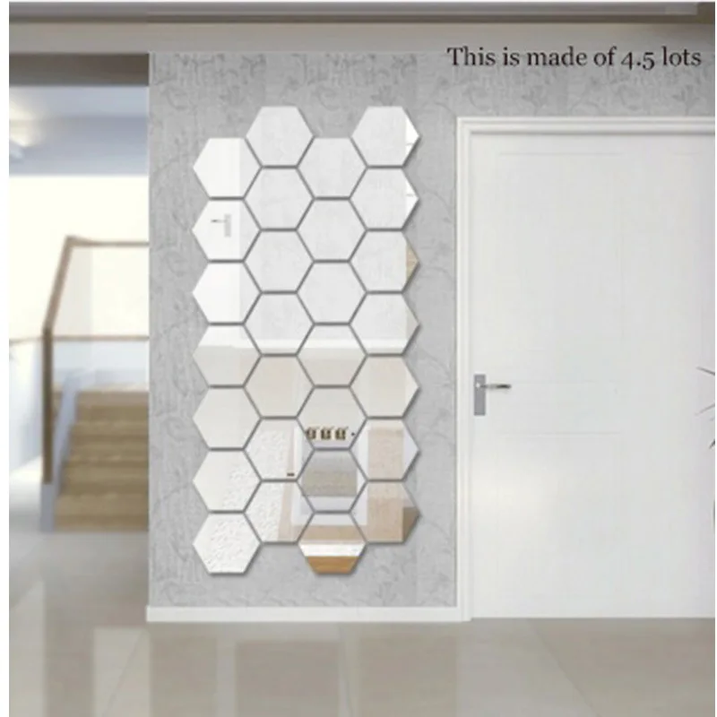

funlife 7pcs / set green crystal three-dimensional wall stickers mirror hexagonal honeycomb decorative wall stickers Mirror