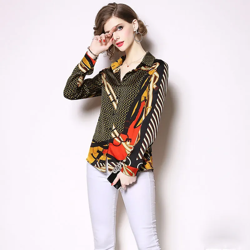  Willstage 2019 Spring shirts women long sleeve printed blouse spot Elegant office ladies work wear 