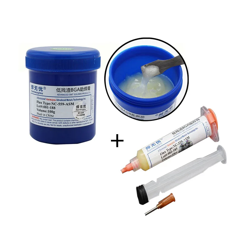 

Solder Paste Lead Free Welding Advanced Oil Soldering Flux NC-559-ASM+10cc 559 solder paste+piston+needles for BGA PCB