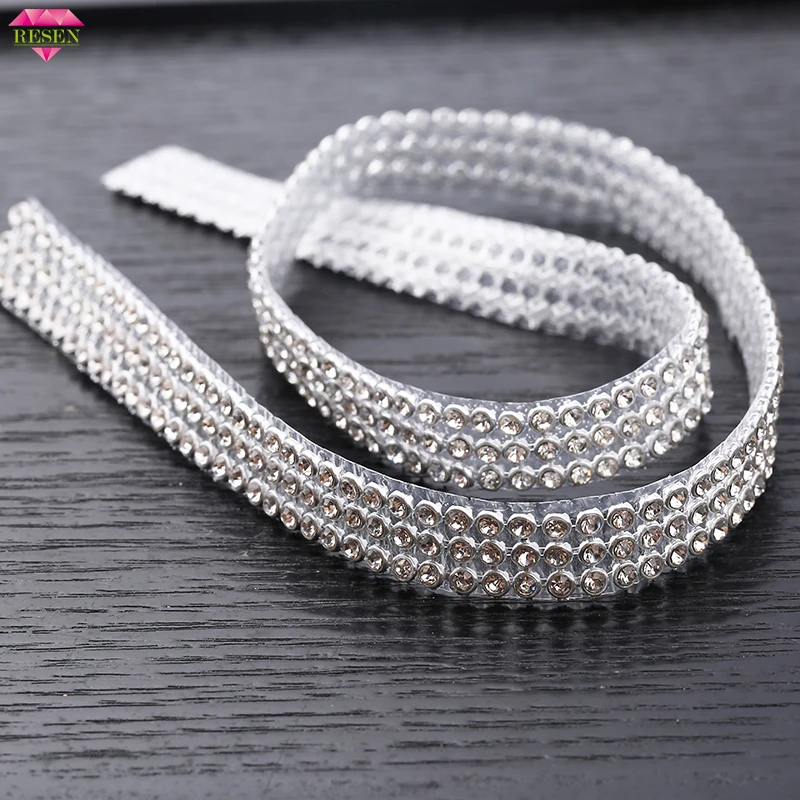 

RESEN 3ROWSX1.2METER Clear Crystal Stones Sliver Hot fix Iron On Rhinestone Mesh Trimming Rhinestone Sheet Trimming