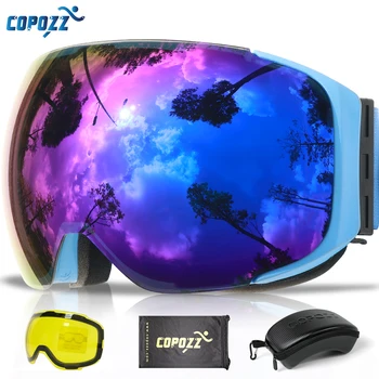 

COPOZZ Magnetic Ski Goggles with 2s Quick-change Lens and Case Set UV400 Protection Anti-fog Snowboard Ski Glasses for Men Women