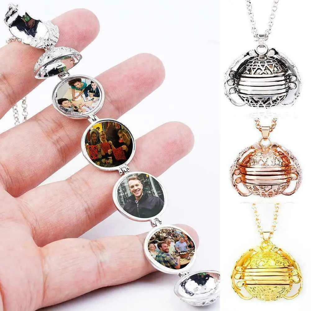 Expanding Photo Locket Necklace Silver Ball Angel Wing Pendant Memorial Gifts N6 