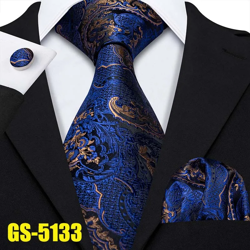 Золотые мужские галстуки шелк жаккард Тканые 7 цветов одноцветные галстуки для мужчин Свадебная деловая Вечеринка Barry.Wang 8,5 см шейный галстук набор GS-07 - Цвет: GS-5133