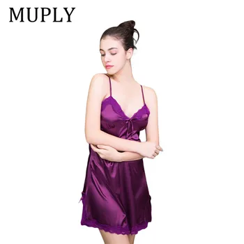 

New Brand Sexy Women Nightwear Mini Nightgown Dress Tempatation Deep V Straps Skirts Clothes Women Faux Silk Sleepwear Lingerie