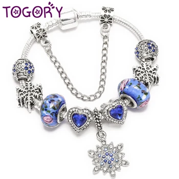 

TOGORY Fashion Blue Charm Bracelet For Women Silver Color Star & Moon Beads Fit Original Fine Bracelet & Bangle Jewelry Gift