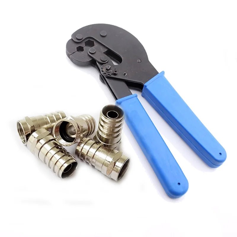 

F-Type Connector Hex Crimping Coaxial Tool Coax Cable Stripper Crimper Kit +50 PCS Hex Crimp RG59 F Connector