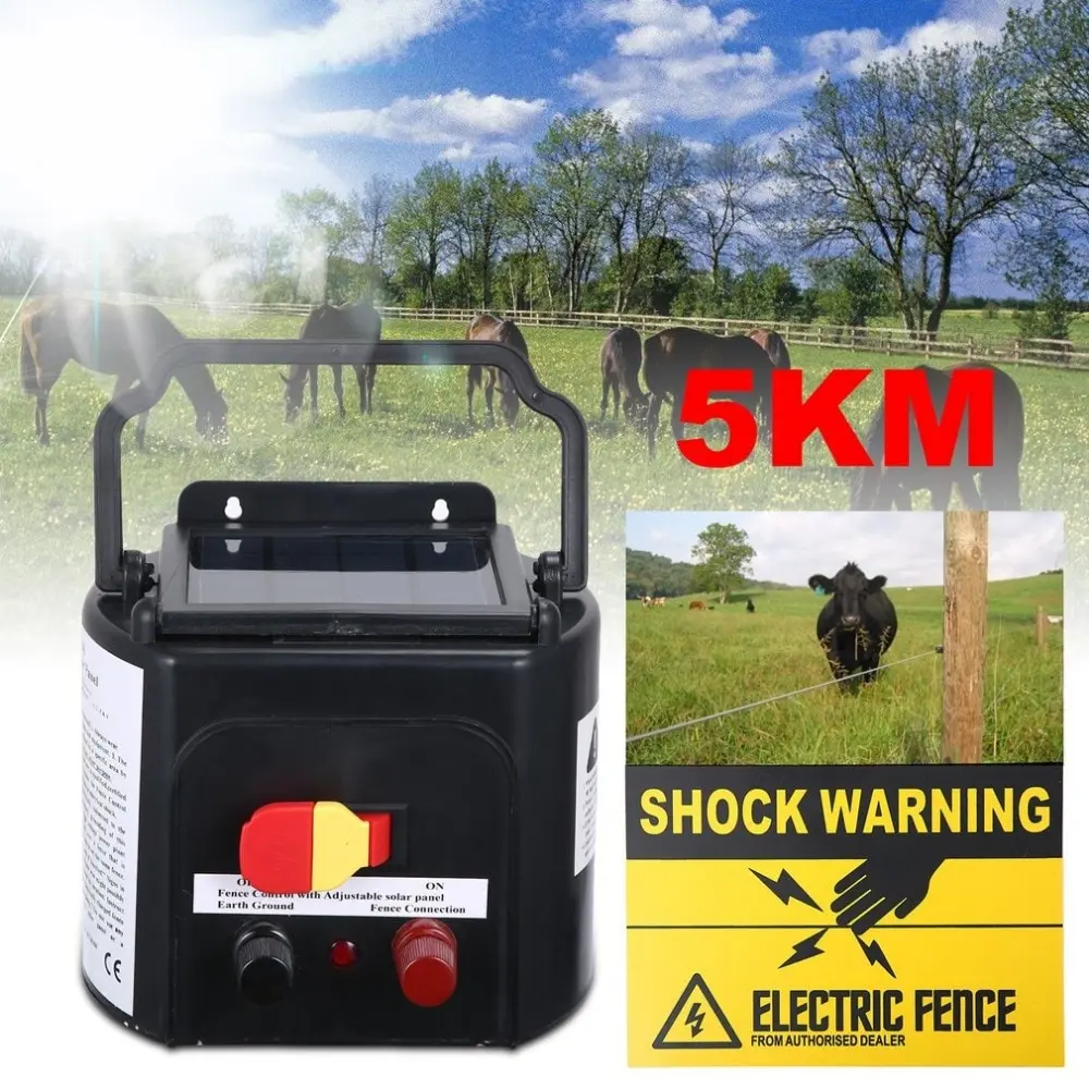 

5KM Professional Solar Electric Fence Charger Fencing Energizer Controller for Farm Prevent Animal Destroy Garden and Plant