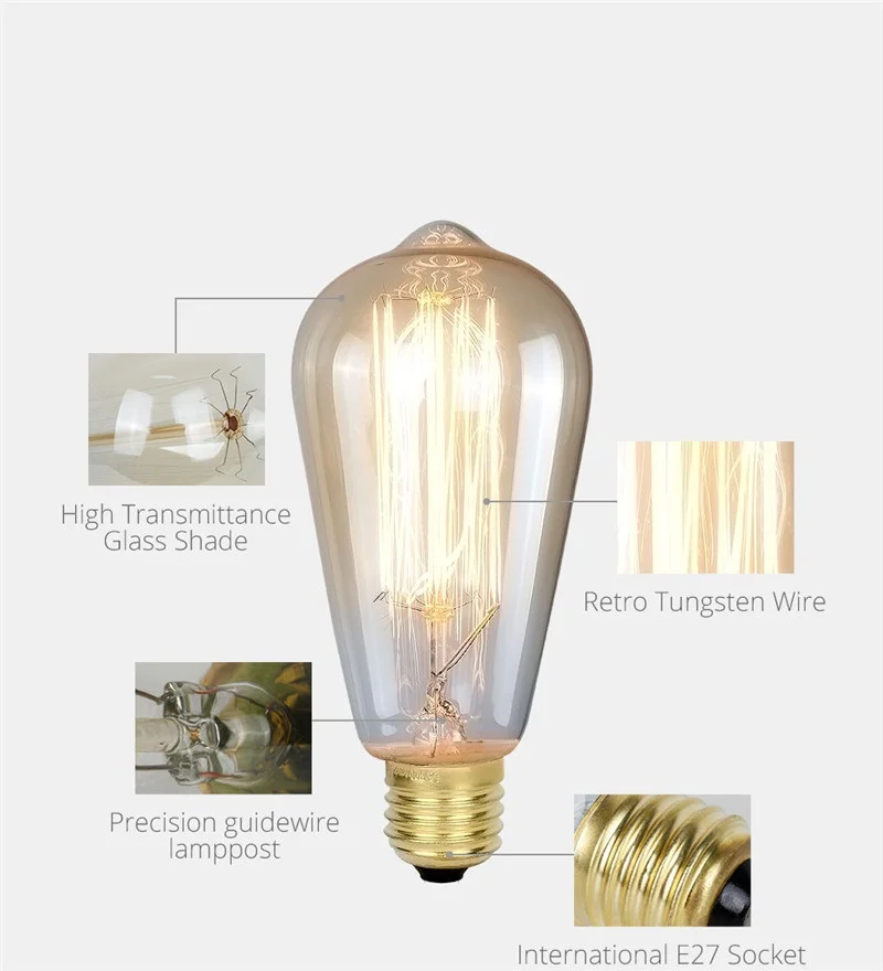 Lâmpadas de Iluminação Edison Lâmpada Luminaria Retro Bombilla Industrial Vintage Lampada St64 G80 220 v 40 w E27 Deco Antigo Filamento 8 High Quality Luzes e Iluminação