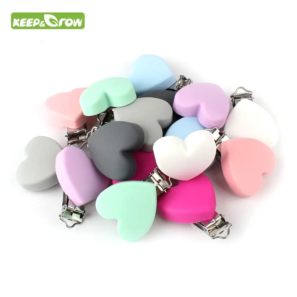 

KEEP&GROW Heart Shape Silicone Teether Holder Pacifier Chain Clip For DIY Necklace Nursing Pendant Clips DIY Making Accessories