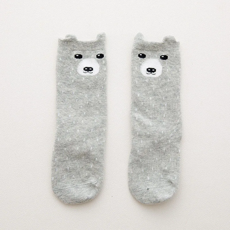 Осень-зима, 1 пара, милые носки для новорожденных с героями мультфильмов Хлопковые гольфы для маленьких мальчиков и девочек Нескользящие носки для малышей - Цвет: gray bear