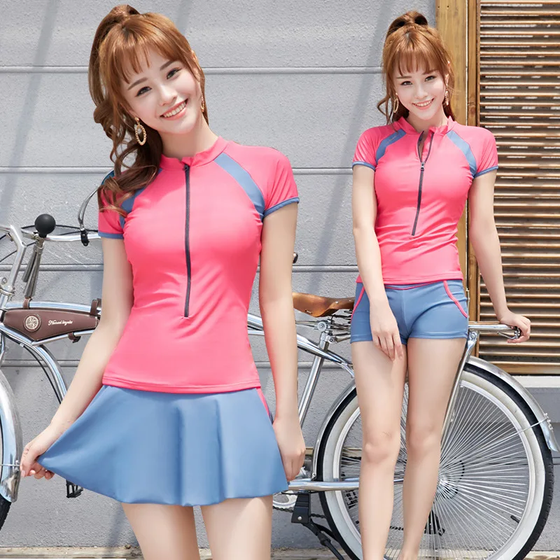 

Swimsuit women's three-piece hot spring small fragrance conservative split skirt type boxer swimsuit student sports swimsuit