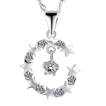 

Charms Fashion 925 Sterling Silver Cubic Zirconia CZ Crystal Moon Shape Pendant Necklace Women Best Gift Free Shipping
