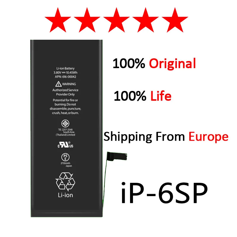 

10pcs/lot AAAAA Quality For iphone 6sp Zosol Lithium Battery For iphone 6splus Replacement Battery Internal Phone Batery 2915mAh