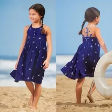 Якорь Морской комплект летняя одежда платье без рукавов платье для девочек летнее платье для маленьких девочек синее платье с белым якорем