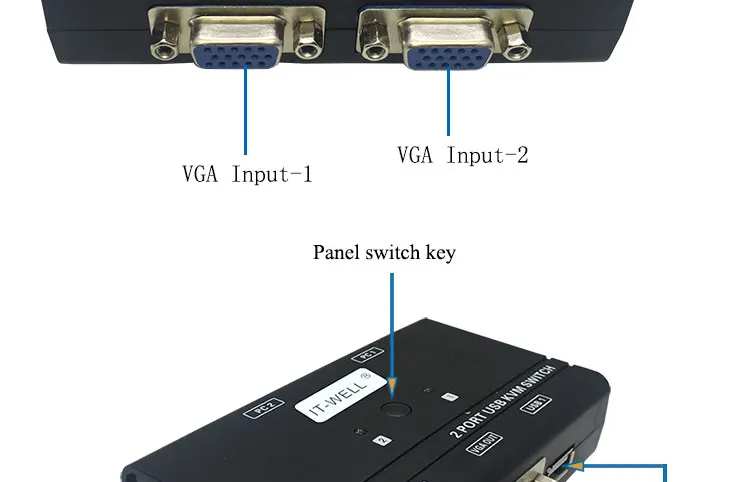 IT-well 2 порта KVM переключатель управления 2 ПК Хост 1 Набор USB клавиатура мышь и VGA монитор мульти ПК управление оригинальным кабелем