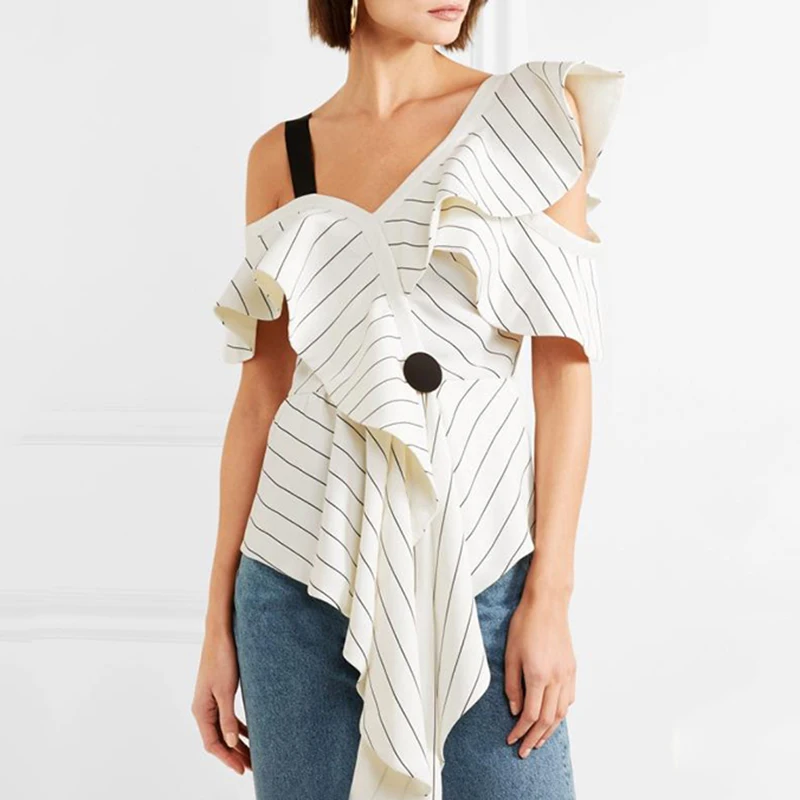 TWOTWINSTYLE Striped Irregular Shirt Female Off