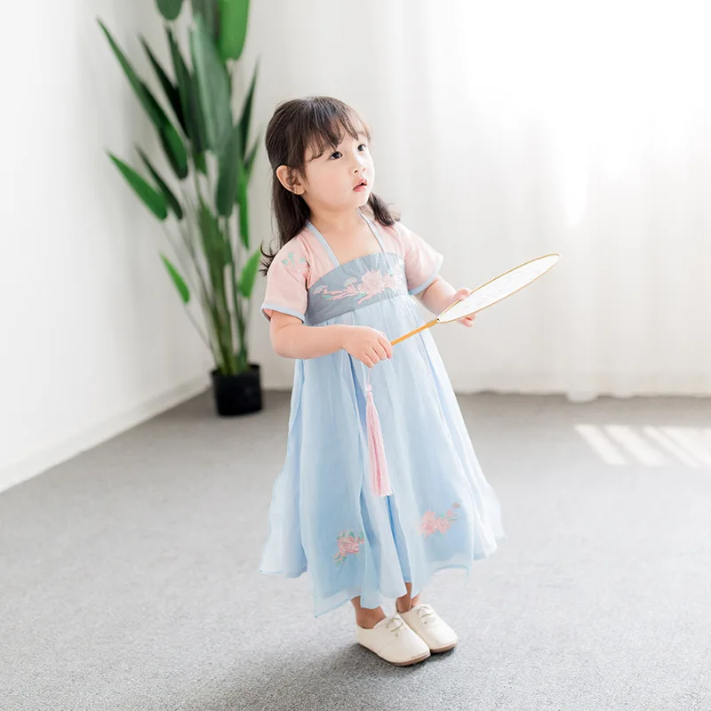 2018 новое летнее детское платье Hanfu с цветочной вышивкой, национальные костюмы для девочек, платья в китайском стиле