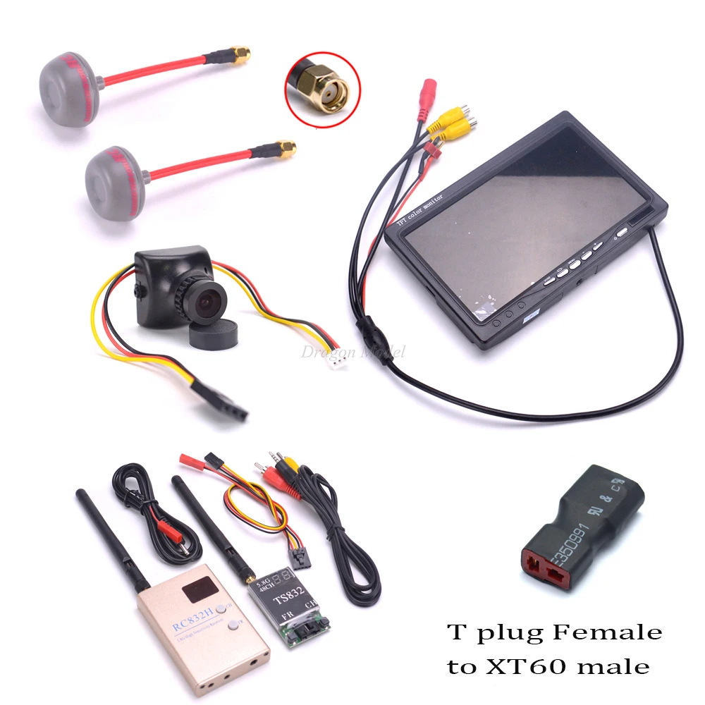

700TVL Camera 7 inch LCD 1024 x 600 Monitor NO Blue FPV 5.8G TS832 Transmitter RC832 RC 832 Receiver 600mW 48CH Fatshark Antenna