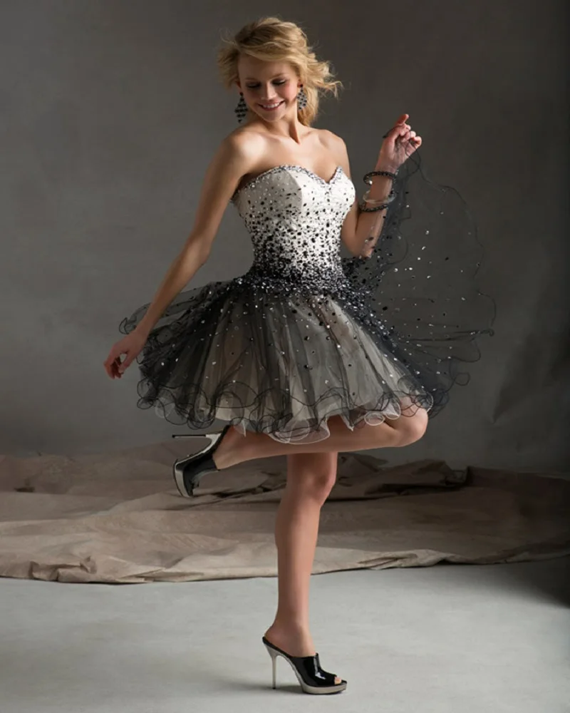 

Black White Girls Ball Short Crystal Cocktail Dresses Colink Mini Sexy Party Gown robe
