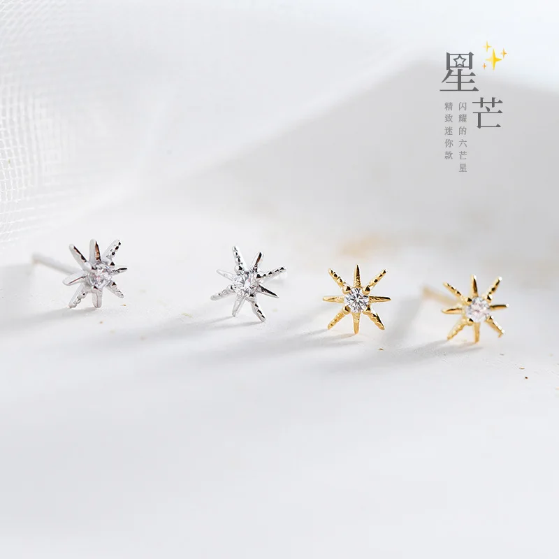 

Hot Sale Silver Dazzling CZ Star Secret Small Stud Earrings 925 Hexagon Earrings For Women Fashion Earrings Jewelry