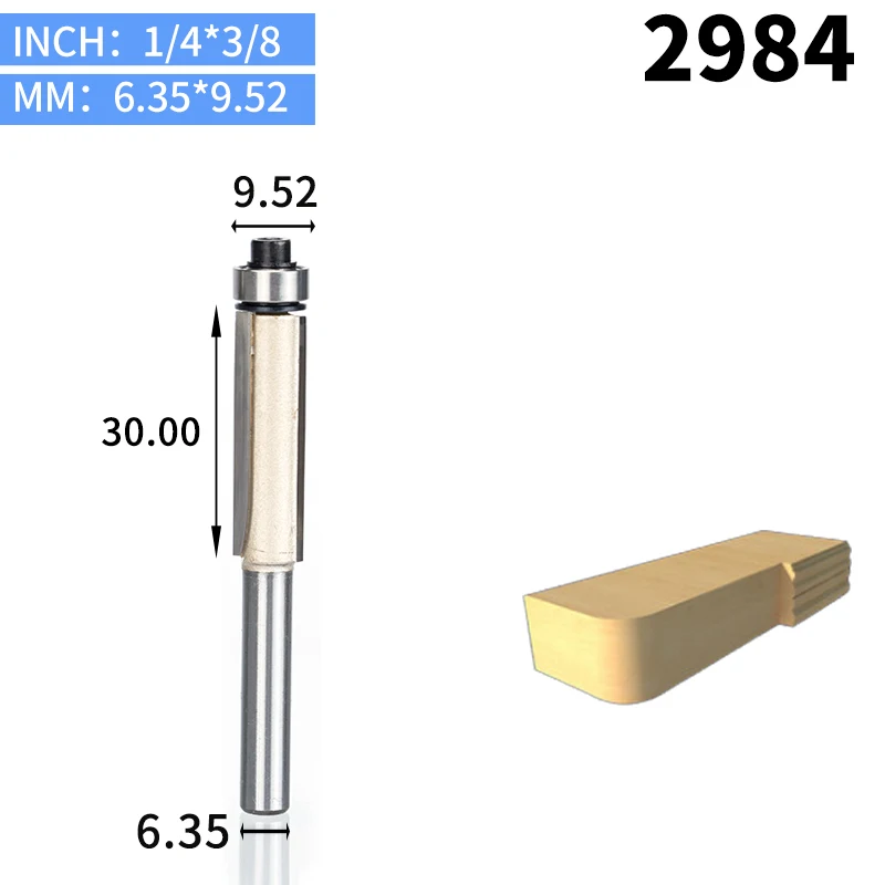 HUHAO 1 шт. 1/" 1/2" хвостовик заподлицо фрезы для обрезки древесины с подшипником деревообрабатывающий инструмент Концевая фреза - Длина режущей кромки: 2984