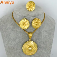 Anniyo NEW Ethiopian Gold Color Jewelry set Habesha Eritrean Necklace/Earrings/Free Size Ring for Women Ethnic Gift #059606