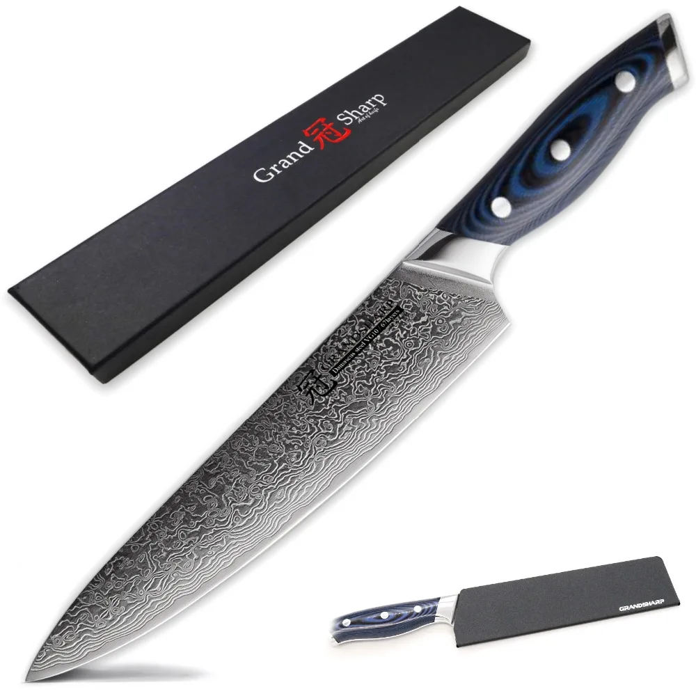 

GRANDSHARP Chef Knife 8 Inch Japanese Damascus Knife VG-10 Japanese Steel Damascus Kitchen Knife Cleaver PRO Best Family Gift