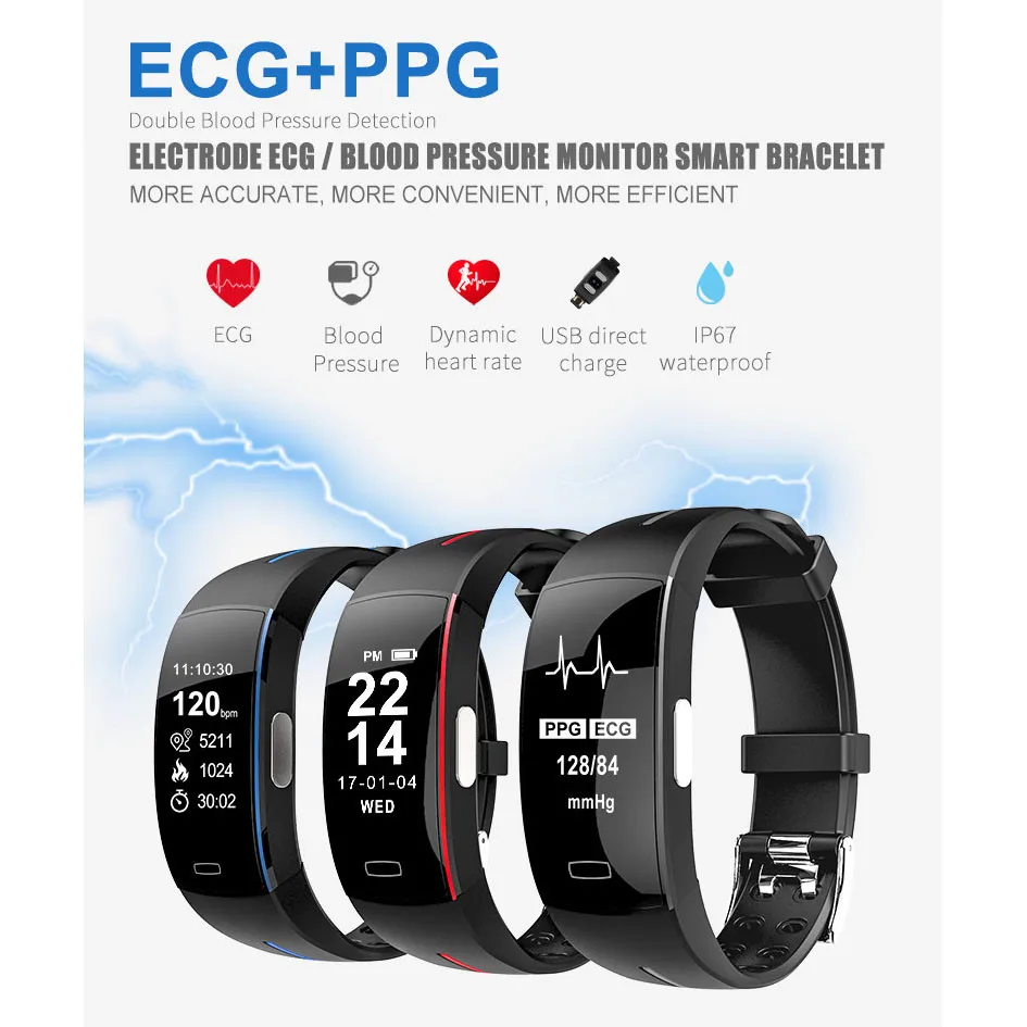 Нордическая 52832 PPG + ECG смарт браслет умные часы с пульсометром и артериальным