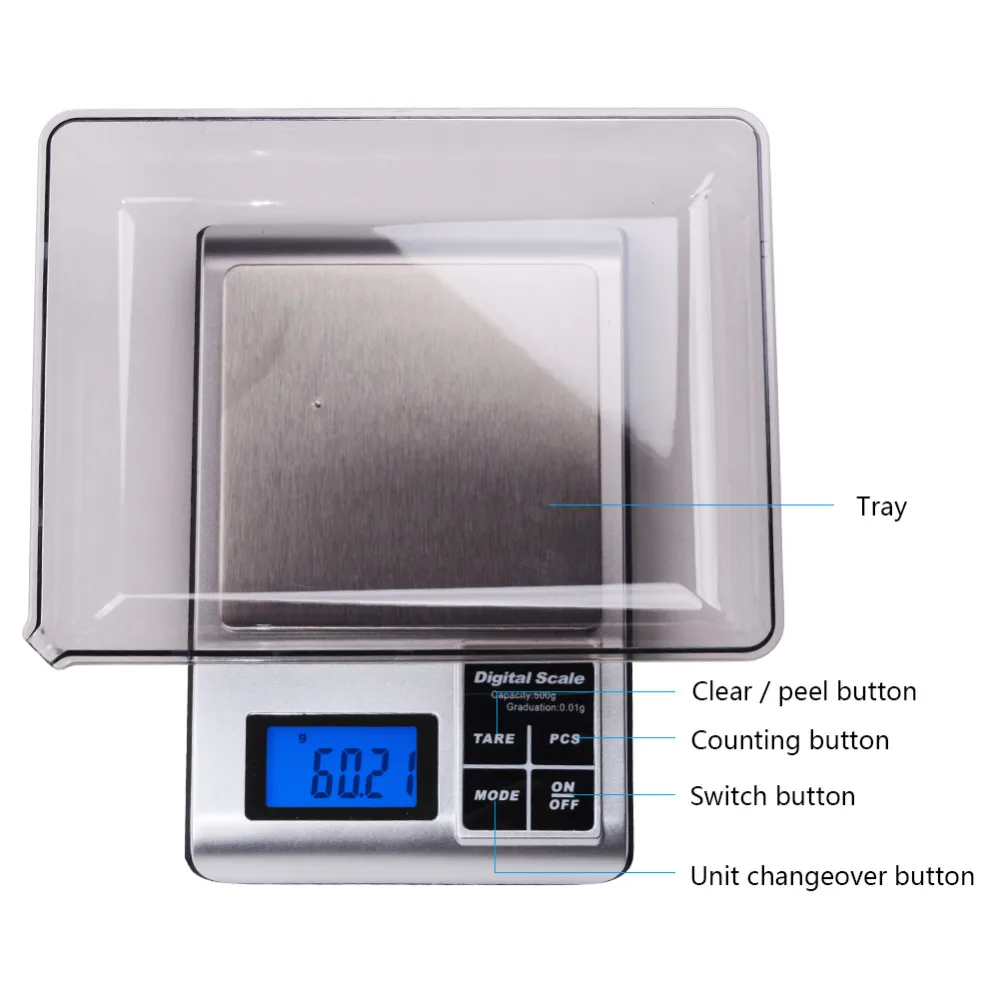 Портативный ЖК-дисплей цифровой Кухня Еда весы высокой точности Электронные весы для драгоценных камней, выполненные из 200G/300G/500G-0,01 г, 1 кг/2 кг/3 кг-0,1 г