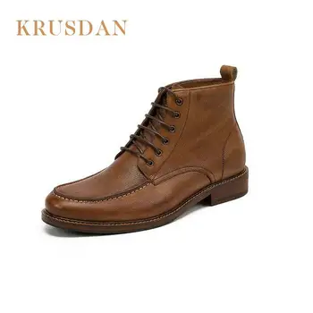 

KRUSADN Brand Fashion Genuine leather Men Boots, Popular Fshion Men Ankle Boots, Men Chukka Boots Vintage leisure Leather shoes