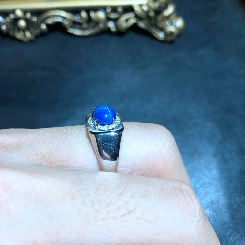 Мужское голубое натуральное Звездное сапфировое кольцо из драгоценных камней для мужчин, хорошее ювелирное изделие, натуральный драгоценный камень, серебро 925 пробы, подарок для мальчика